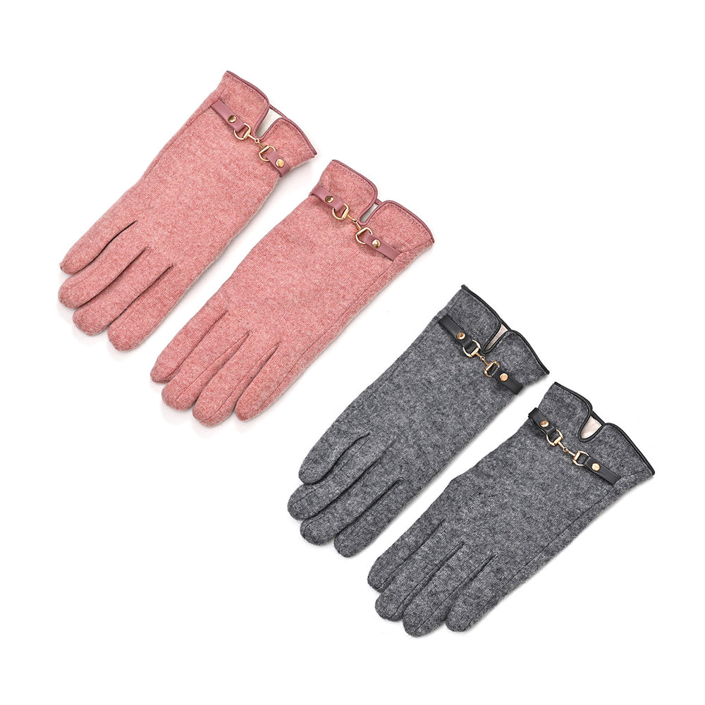 Set of 2 STYLED BY 70 % Cashmere Touch Screen Gloves with Designer Inspired Buckle - Grey and Pink_440001611