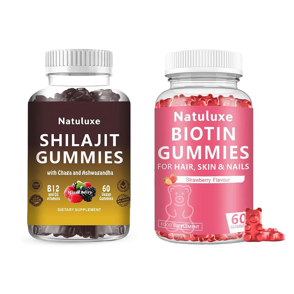 Set of 2- Natuluxe Biotin Collagen Gummies and Natuluxe Shilajit Gummies_440001643