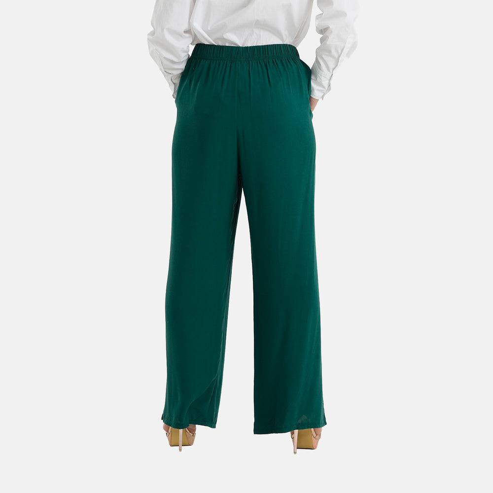 & Maisi Set of 2 - Womens Multicolour Printed & Solid  Wide Leg Trousers (Size M, 12-14) - Green_4488554_5