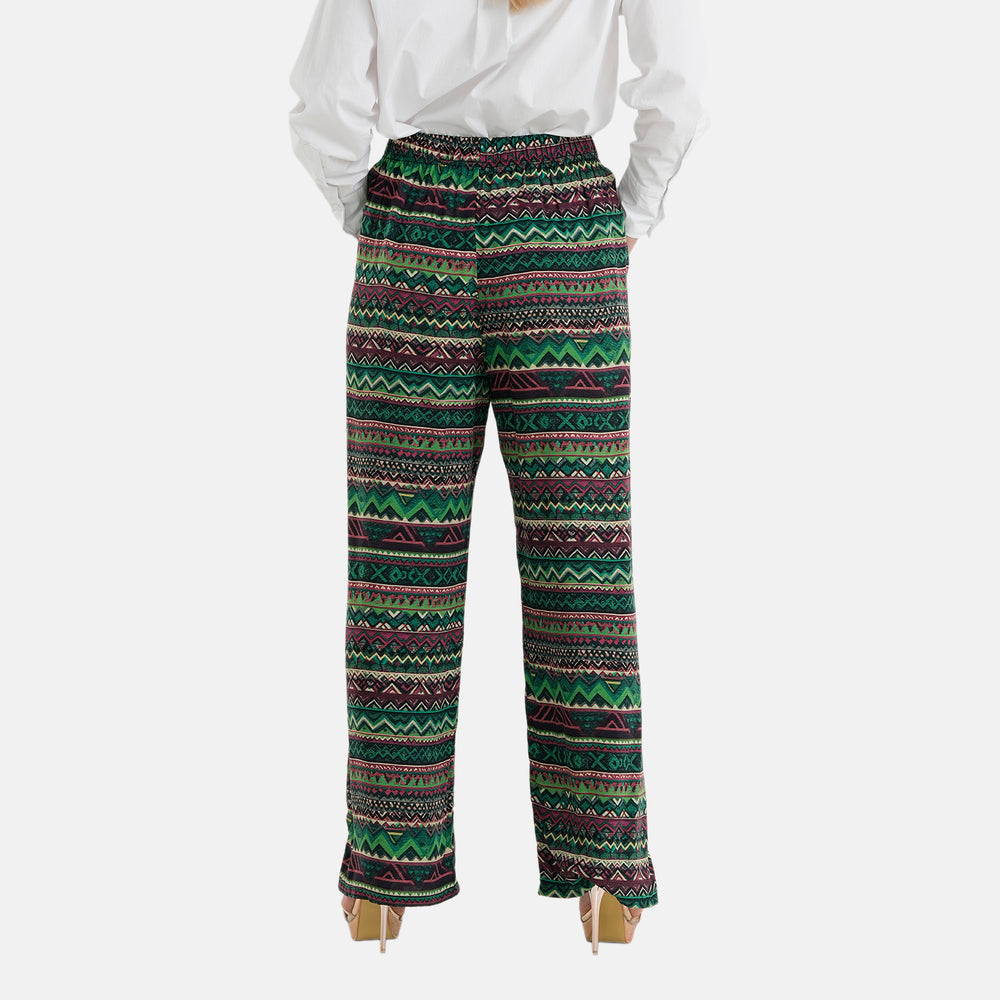 & Maisi Set of 2 - Womens Multicolour Printed & Solid  Wide Leg Trousers (Size L, 16-18) - Green_4488565_2