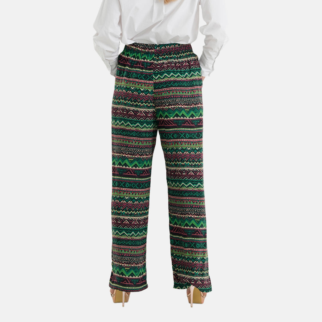 & Maisi Set of 2 - Womens Multicolour Printed & Solid  Wide Leg Trousers (Size XL, 20-22) - Green_4488569_2