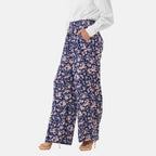 & Maisi Set of 2 - Womens Printed & Solid  Wide Leg Trousers (Size XL, 20-22) - Maroon & Navy, Cream with Pink_4488589_1