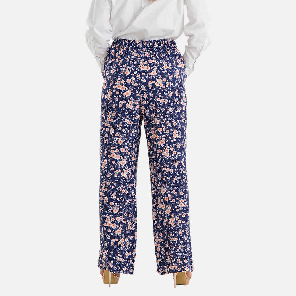 & Maisi Set of 2 - Womens Printed & Solid  Wide Leg Trousers (Size XL, 20-22) - Maroon & Navy, Cream with Pink_4488589_2