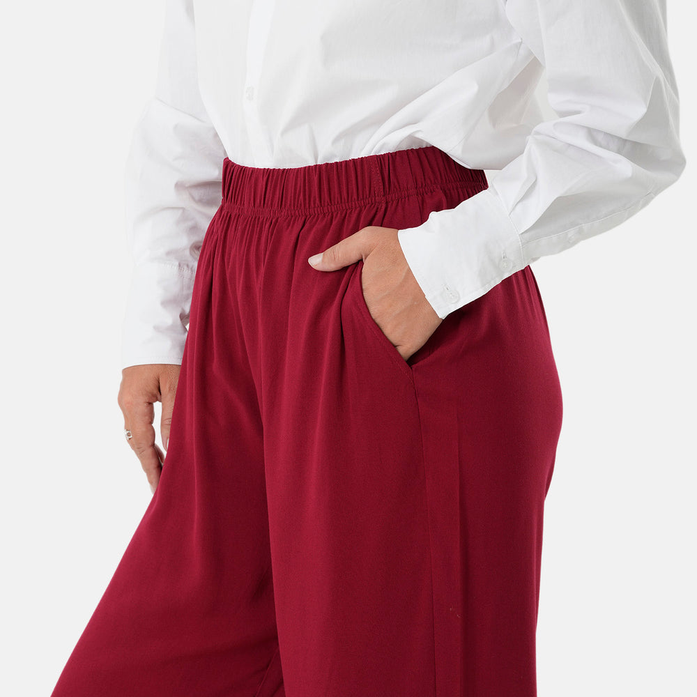 & Maisi Set of 2 - Womens Printed & Solid  Wide Leg Trousers (Size XL, 20-22) - Maroon & Navy, Cream with Pink_4488589_6