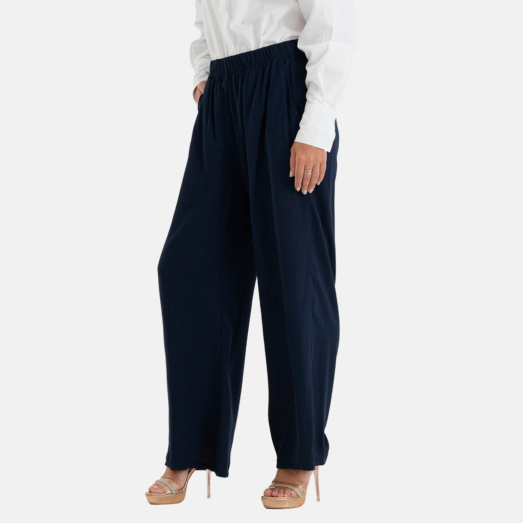 & Maisi Set of 2 - Womens Printed & Solid  Wide Leg Trousers (Size M, 12-14) - Brown with Blue & Navy_4488593_4