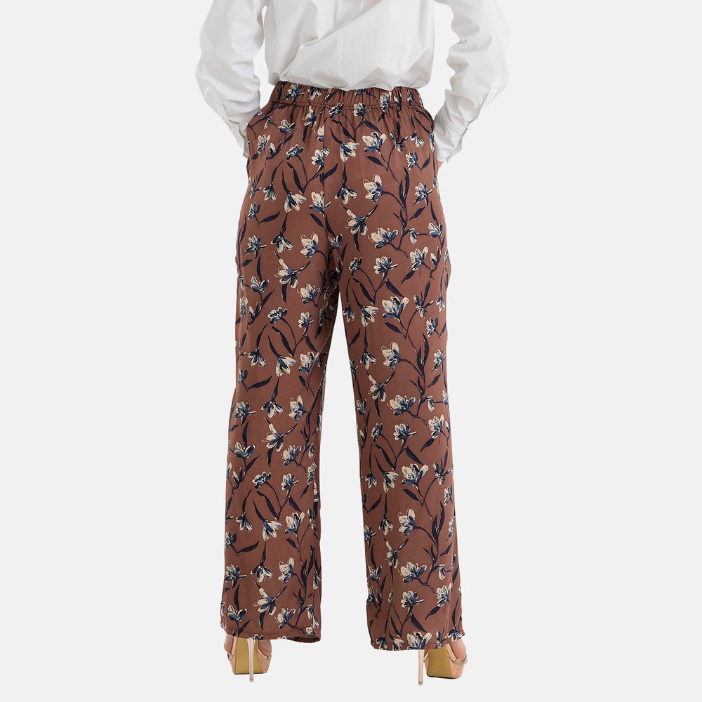 & Maisi Set of 2 - Womens Printed & Solid  Wide Leg Trousers (Size L, 16-18) - Brown with Blue & Navy_4488595_2