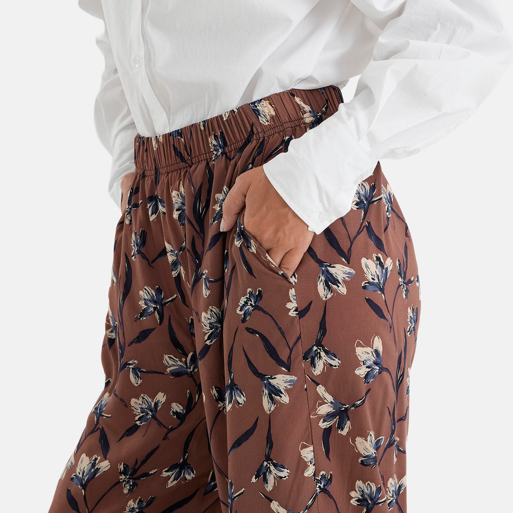 & Maisi Set of 2 - Womens Printed & Solid  Wide Leg Trousers (Size L, 16-18) - Brown with Blue & Navy_4488595_3