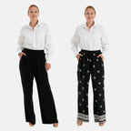 & Maisi Set of 2 - Womens Printed & Solid  Wide Leg Trousers (Size M, 12-14) - Black & White_4488606