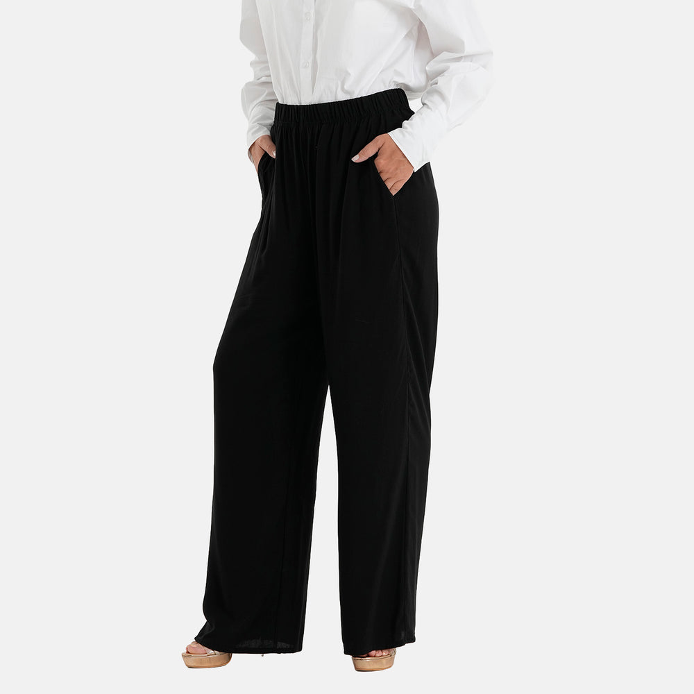 & Maisi Set of 2 - Womens Printed & Solid  Wide Leg Trousers (Size M, 12-14) - Black & White_4488606_1