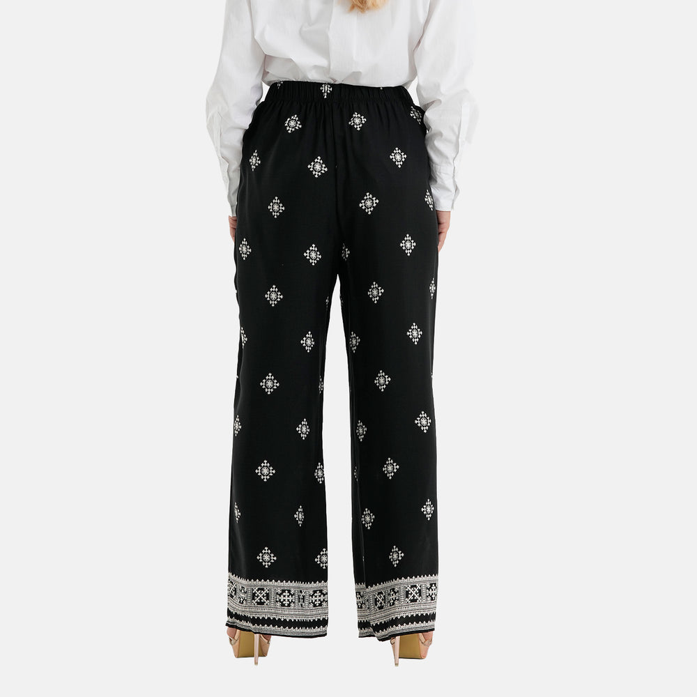 & Maisi Set of 2 - Womens Printed & Solid  Wide Leg Trousers (Size M, 12-14) - Black & White_4488606_5