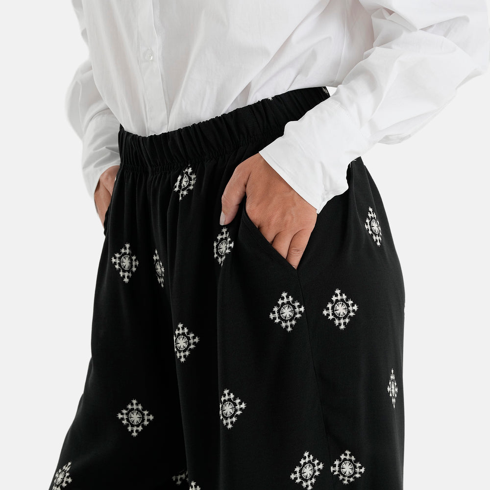 & Maisi Set of 2 - Womens Printed & Solid  Wide Leg Trousers (Size M, 12-14) - Black & White_4488606_6