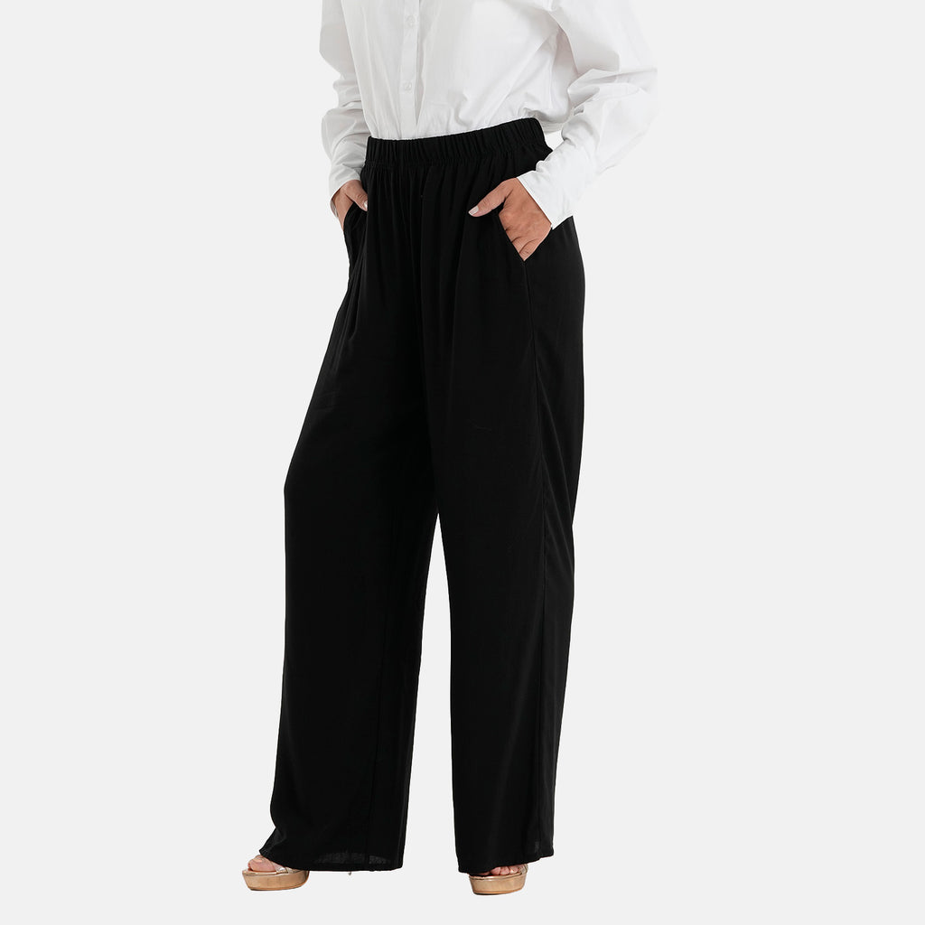 & Maisi Set of 2 - Womens Printed & Solid  Wide Leg Trousers (Size XL, 20-22) - Black & White_4488609_1