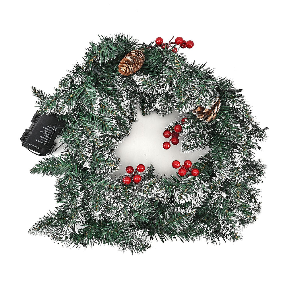 45cm Christmas Wreath with 30 LED String Light - Frost - Requires 3AA Batteries (Not Incld)