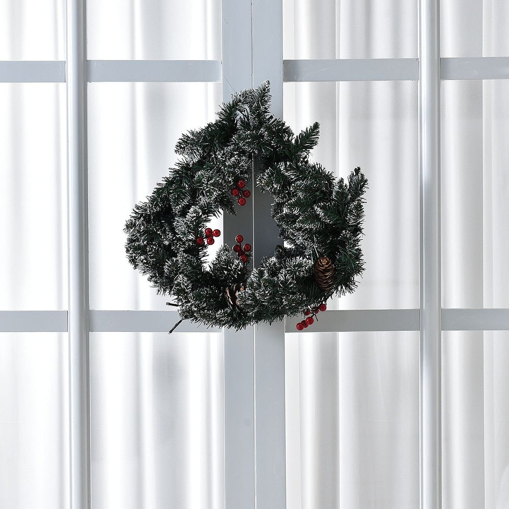 45cm Christmas Wreath with 30 LED String Light - Frost - Requires 3AA Batteries (Not Incld)