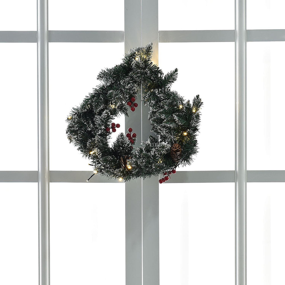 45cm Christmas Wreath with 30 LED String Light - Frost - Requires 3AA Batteries (Not Incld)