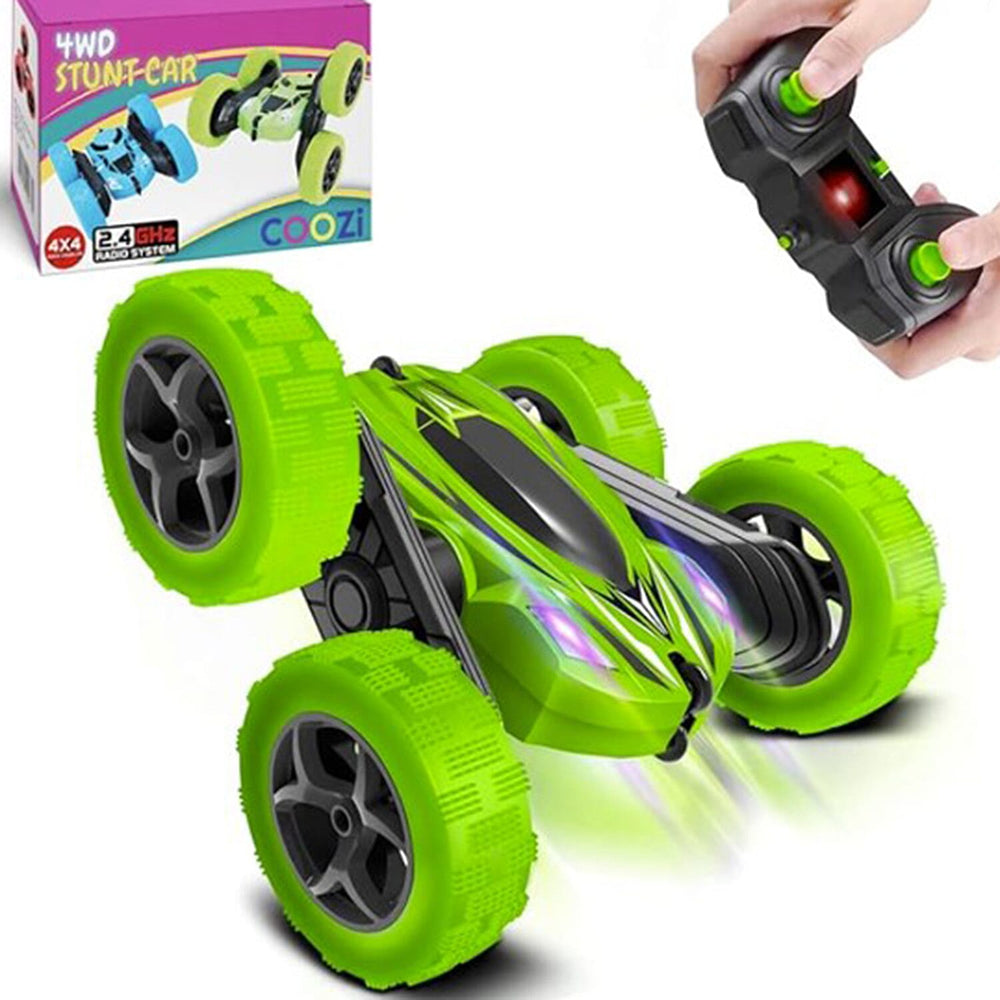 4WD High-Speed Rechargeable Remote Control Stunt Car Toy with Remote - Green