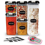 5 Piece Food Storage Plastic Container - Comes with 6 Measuring Spoons, 10 Labels and Marker