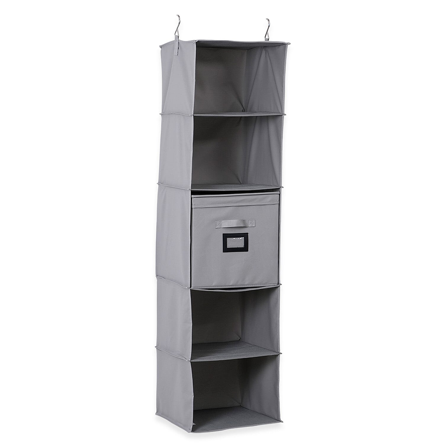 5-Shelf Hanging Shirt Rack with Storage Box - Grey