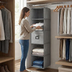 5-Shelf Hanging Shirt Rack with Storage Box - Grey