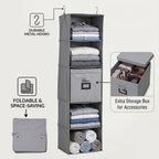 5-Shelf Hanging Shirt Rack with Storage Box - Grey