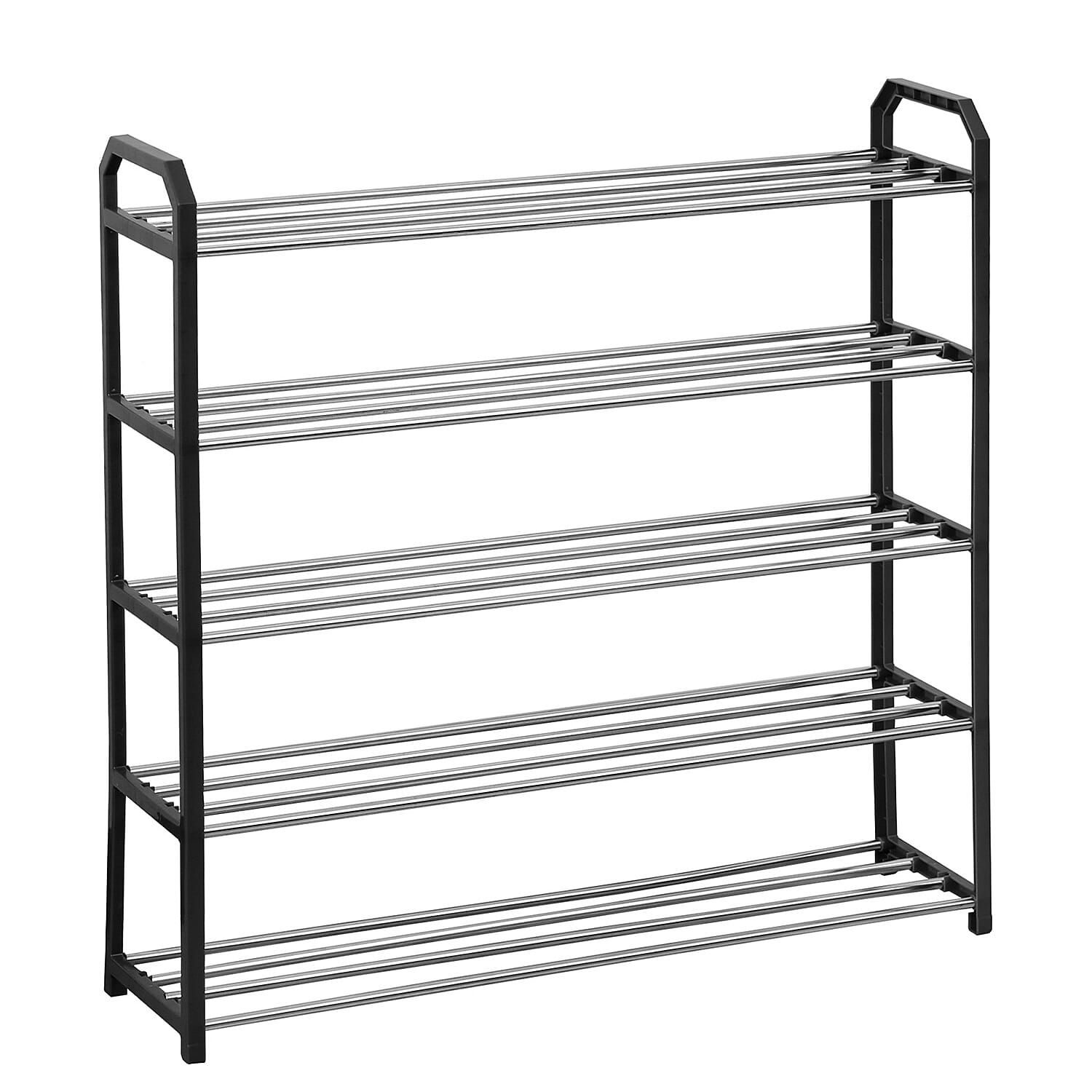 5 Shelf Shoe Rack - Black & Silver - Brushed