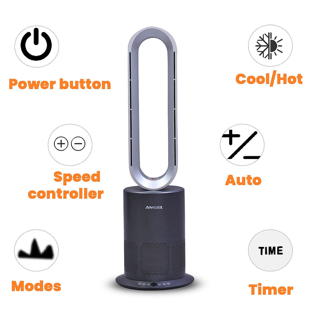 All Seasons 5 in 1 Electric Bladeless Fan-Heater with Remote Control, Air Purifier, Ionizer with HEPA Filter (86Cm) - Grey & Silver
