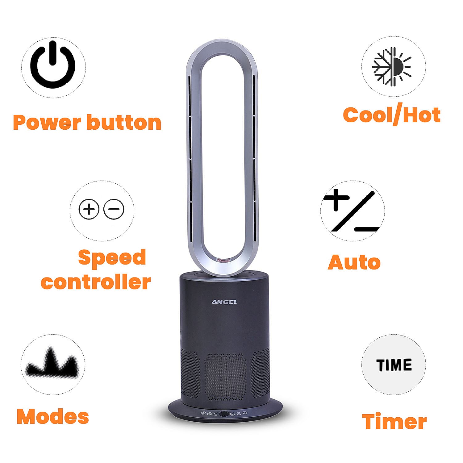 All Seasons 5 in 1 Electric Bladeless Fan-Heater with Remote Control, Air Purifier, Ionizer with HEPA Filter (86Cm) - Grey & Silver
