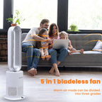 All Seasons 5 in 1 Electric Bladeless Heater-Fan with Remote Control, Air Purifier, Ionizer with HEPA Filter (86Cm) - White & Silver