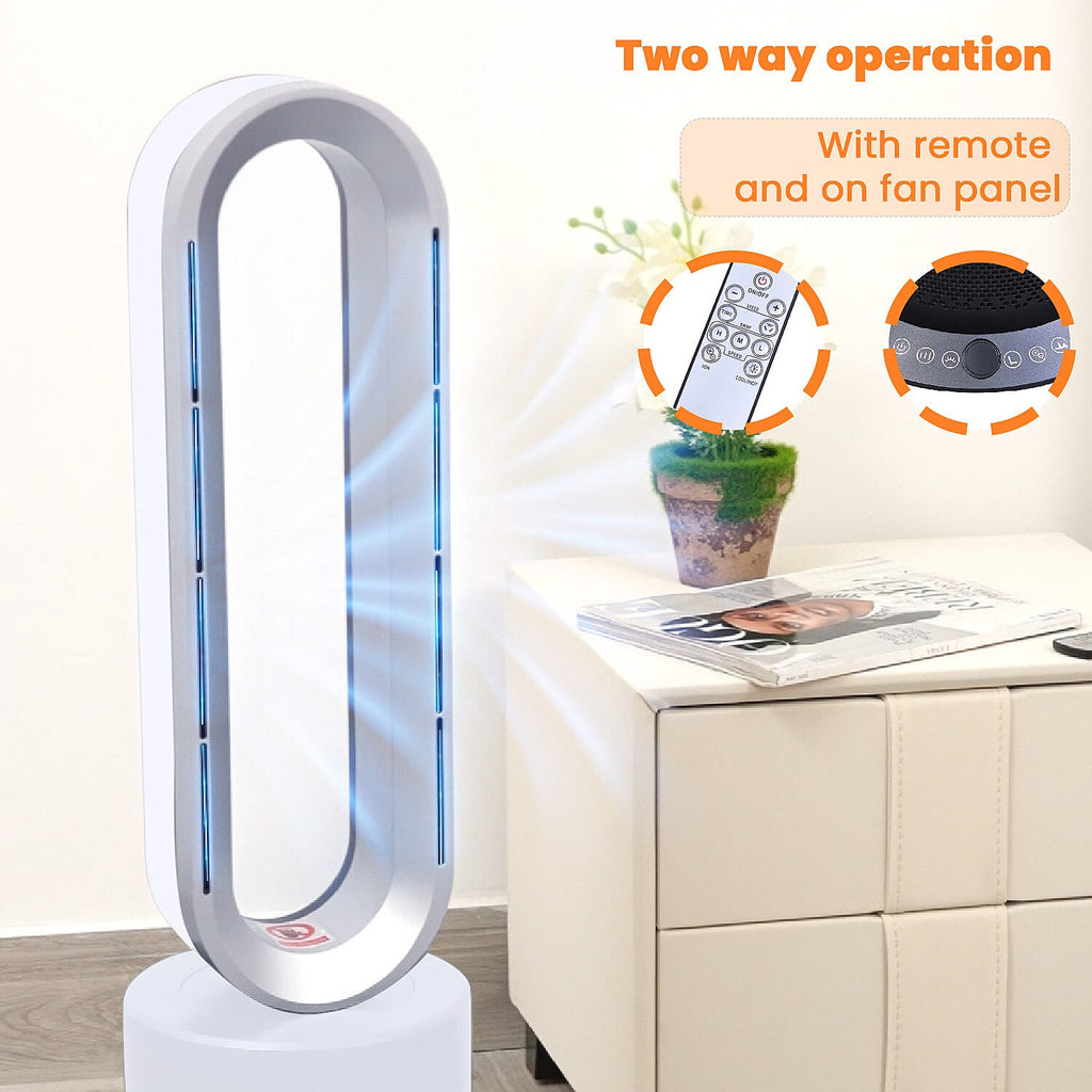 All Seasons 5 in 1 Electric Bladeless Heater-Fan with Remote Control, Air Purifier, Ionizer with HEPA Filter (86Cm) - White & Silver