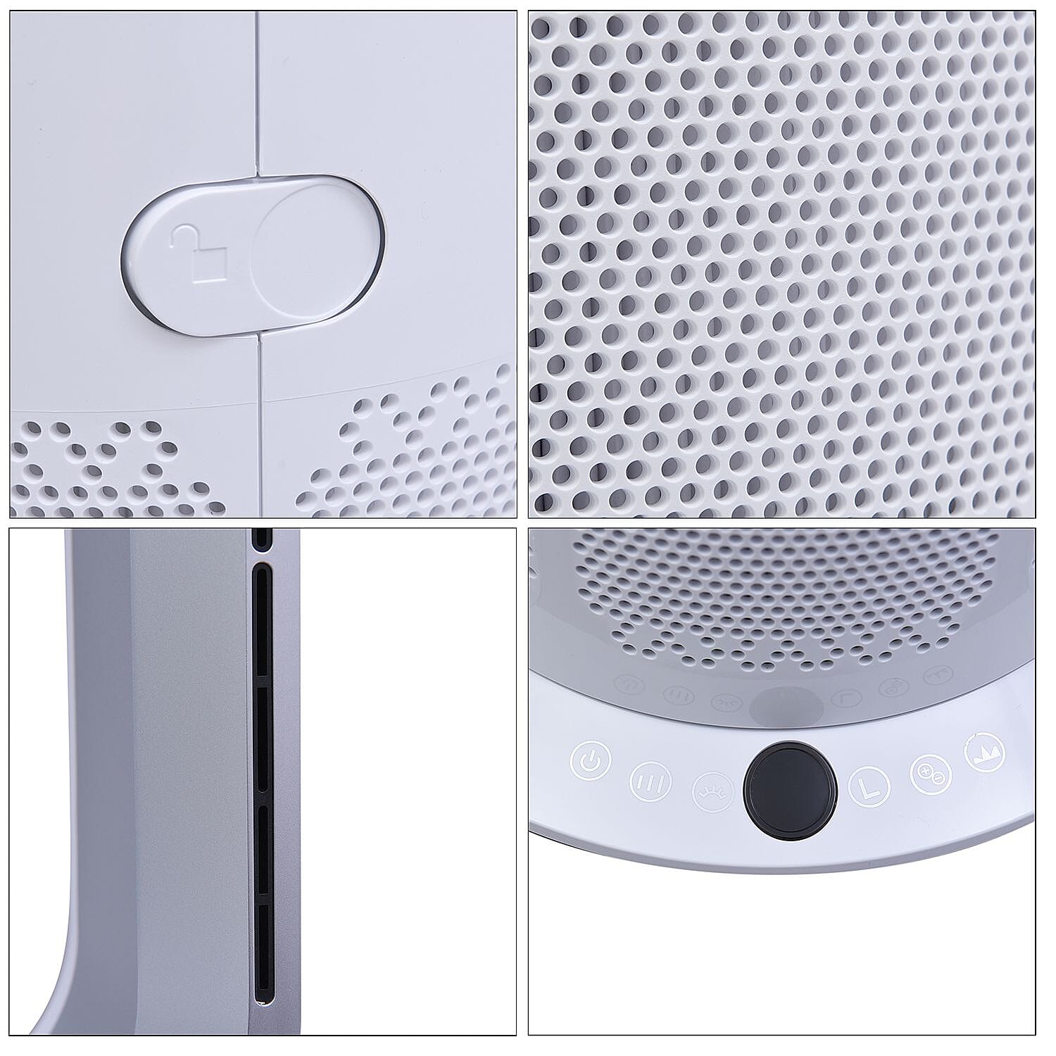 All Seasons 5 in 1 Electric Bladeless Heater-Fan with Remote Control, Air Purifier, Ionizer with HEPA Filter (86Cm) - White & Silver