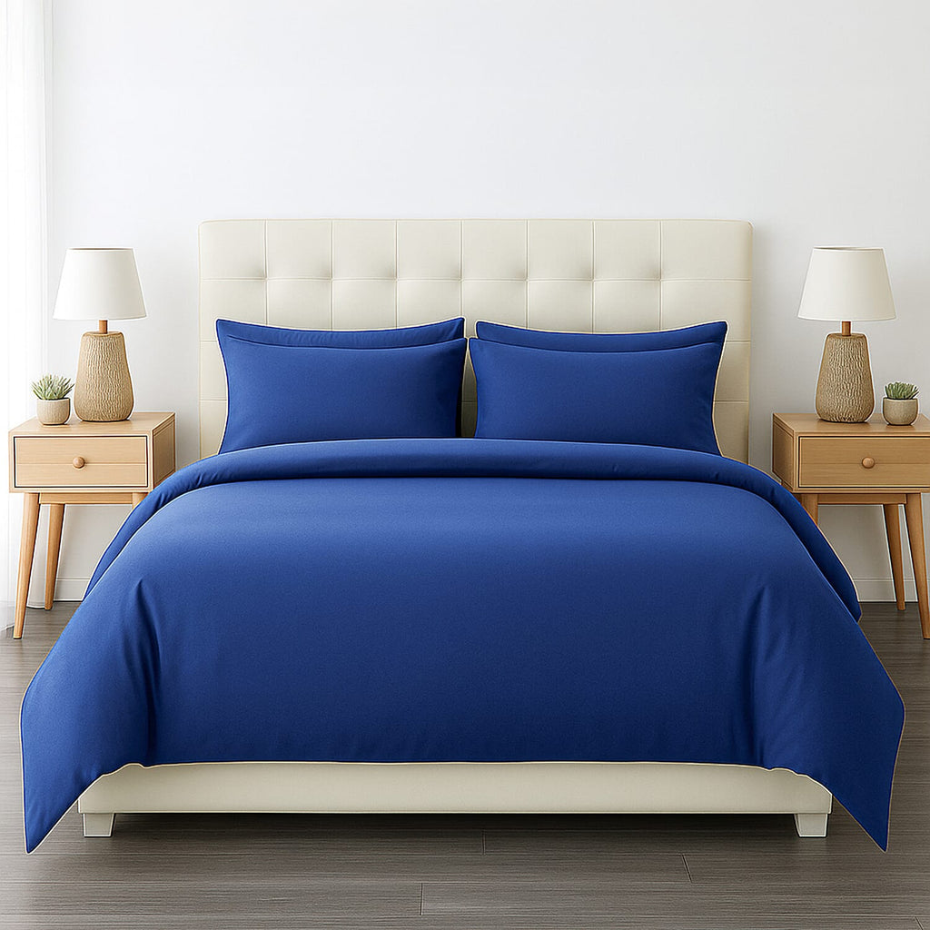 6 Piece Cotton Duvet Cover Set - Inc. 1 Duvet Cover, 1 Fitted Sheet with 2 Housewife & 2 Oxford Pillowcases (Double) - Blue