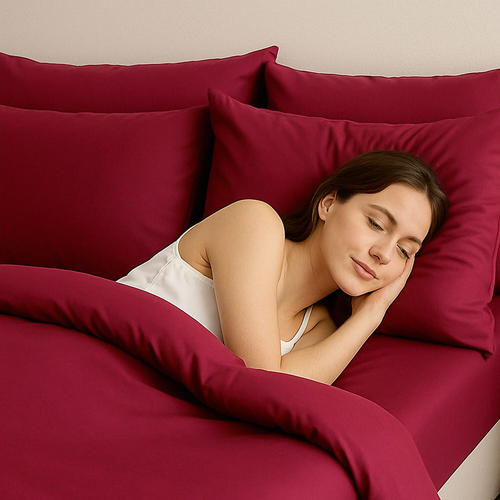 6 Piece Cotton Duvet Cover Set - Inc. 1 Duvet Cover, 1 Fitted Sheet with 2 Housewife & 2 Oxford Pillowcases (Double) - Maroon
