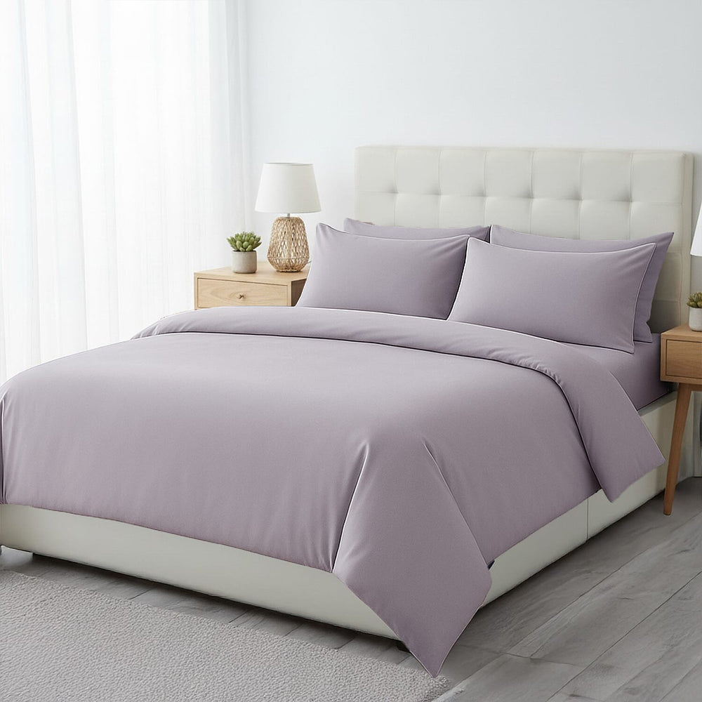 6 Piece Cotton Duvet Cover Set - Inc. 1 Duvet Cover, 1 Fitted Sheet with 2 Housewife & 2 Oxford Pillowcases (King) - Light Grey