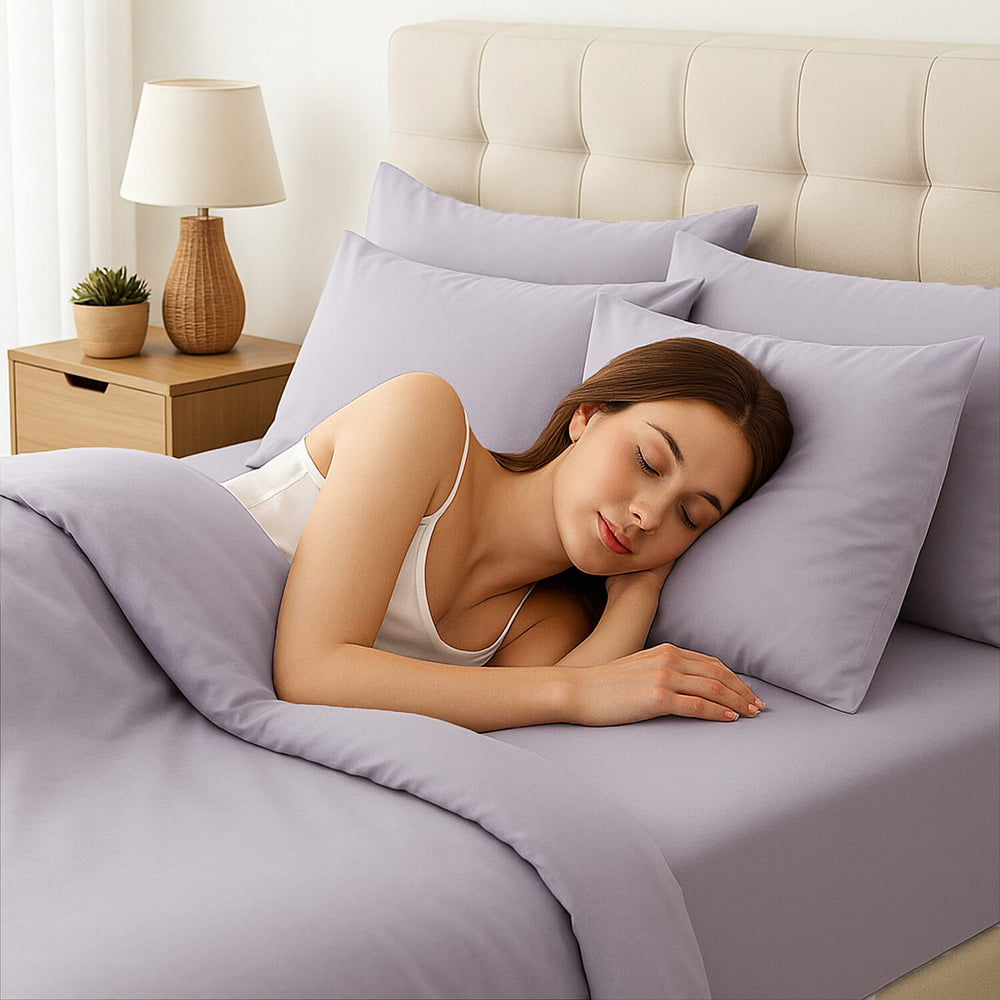 6 Piece Cotton Duvet Cover Set - Inc. 1 Duvet Cover, 1 Fitted Sheet with 2 Housewife & 2 Oxford Pillowcases (King) - Light Grey