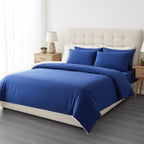 6 Piece Cotton Duvet Cover Set - Inc. 1 Duvet Cover, 1 Fitted Sheet with 2 Housewife & 2 Oxford Pillowcases (King) - Blue