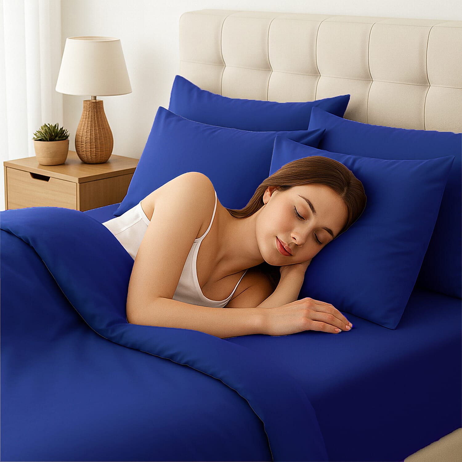 6 Piece Cotton Duvet Cover Set - Inc. 1 Duvet Cover, 1 Fitted Sheet with 2 Housewife & 2 Oxford Pillowcases (King) - Blue