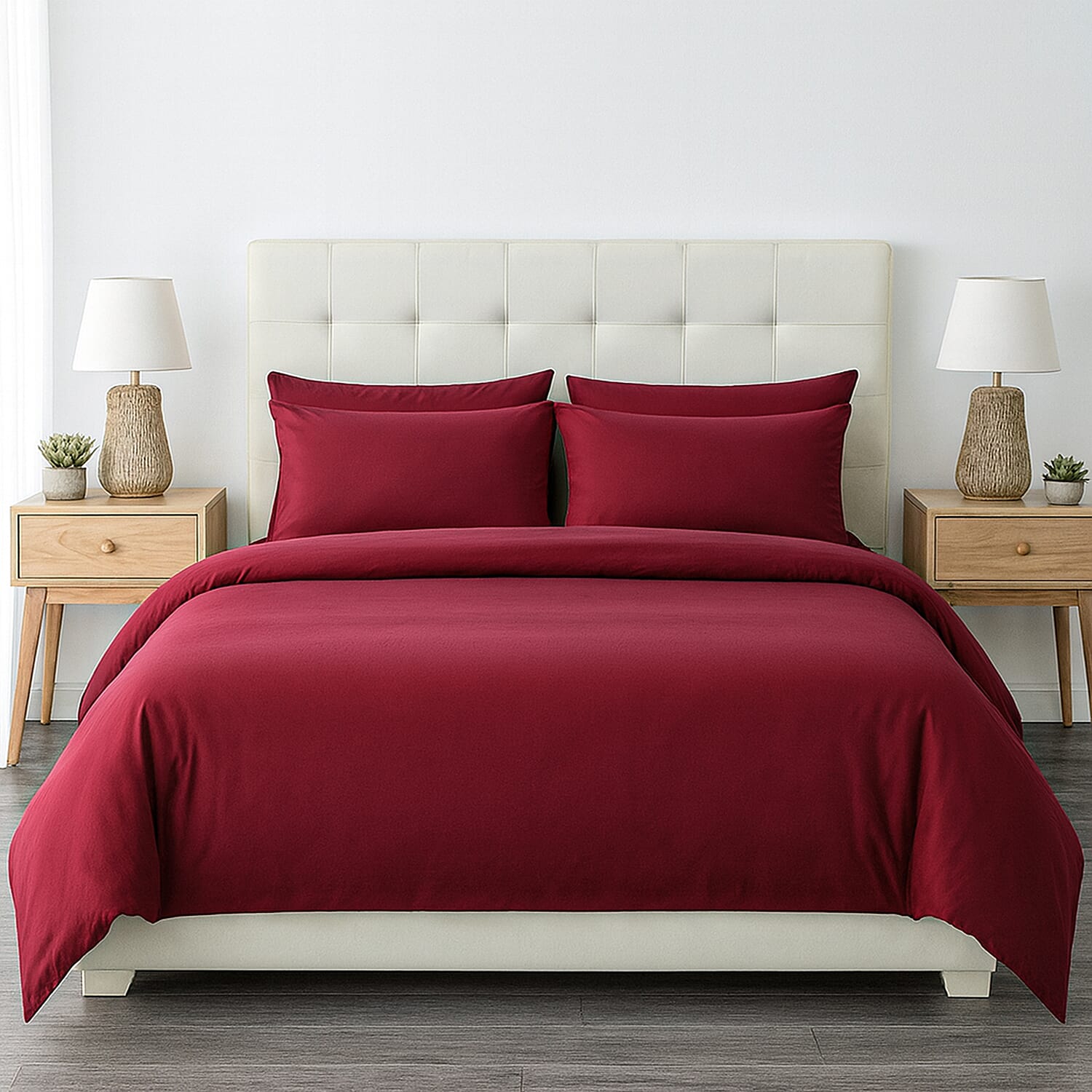 6 Piece Cotton Duvet Cover Set - Inc. 1 Duvet Cover, 1 Fitted Sheet with 2 Housewife & 2 Oxford Pillowcases (King) - Maroon