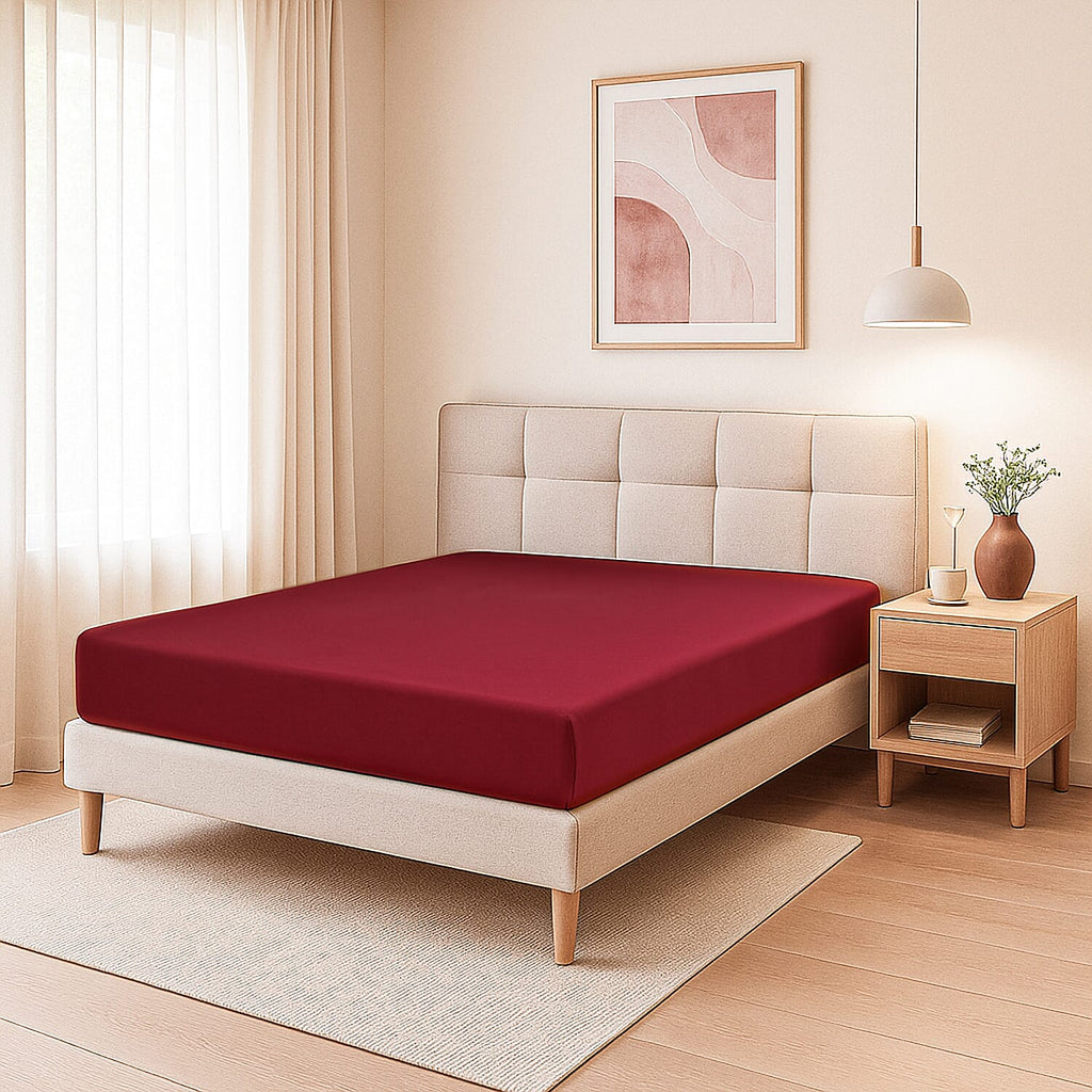 6 Piece Cotton Duvet Cover Set - Inc. 1 Duvet Cover, 1 Fitted Sheet with 2 Housewife & 2 Oxford Pillowcases (King) - Maroon