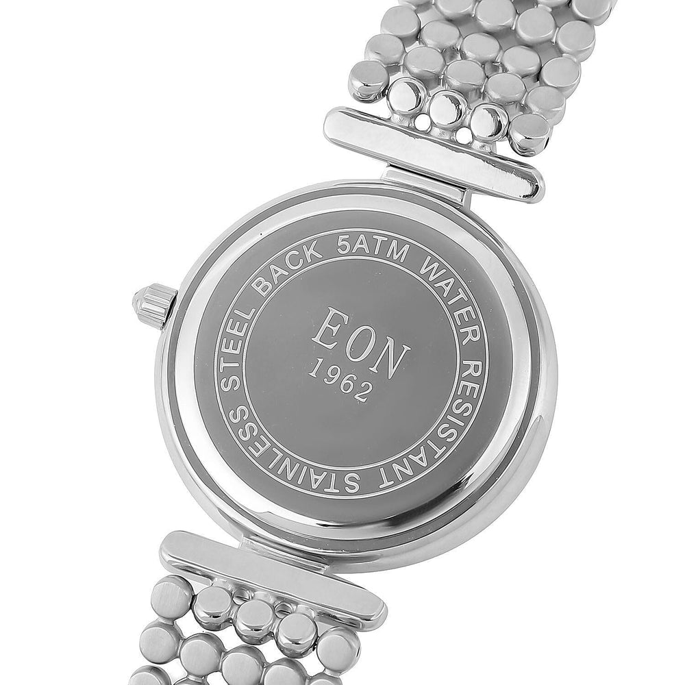 EON 1962 Swiss Movement 12 Champagne Studded 5 ATM Water Resistant Watch in Silver Tone