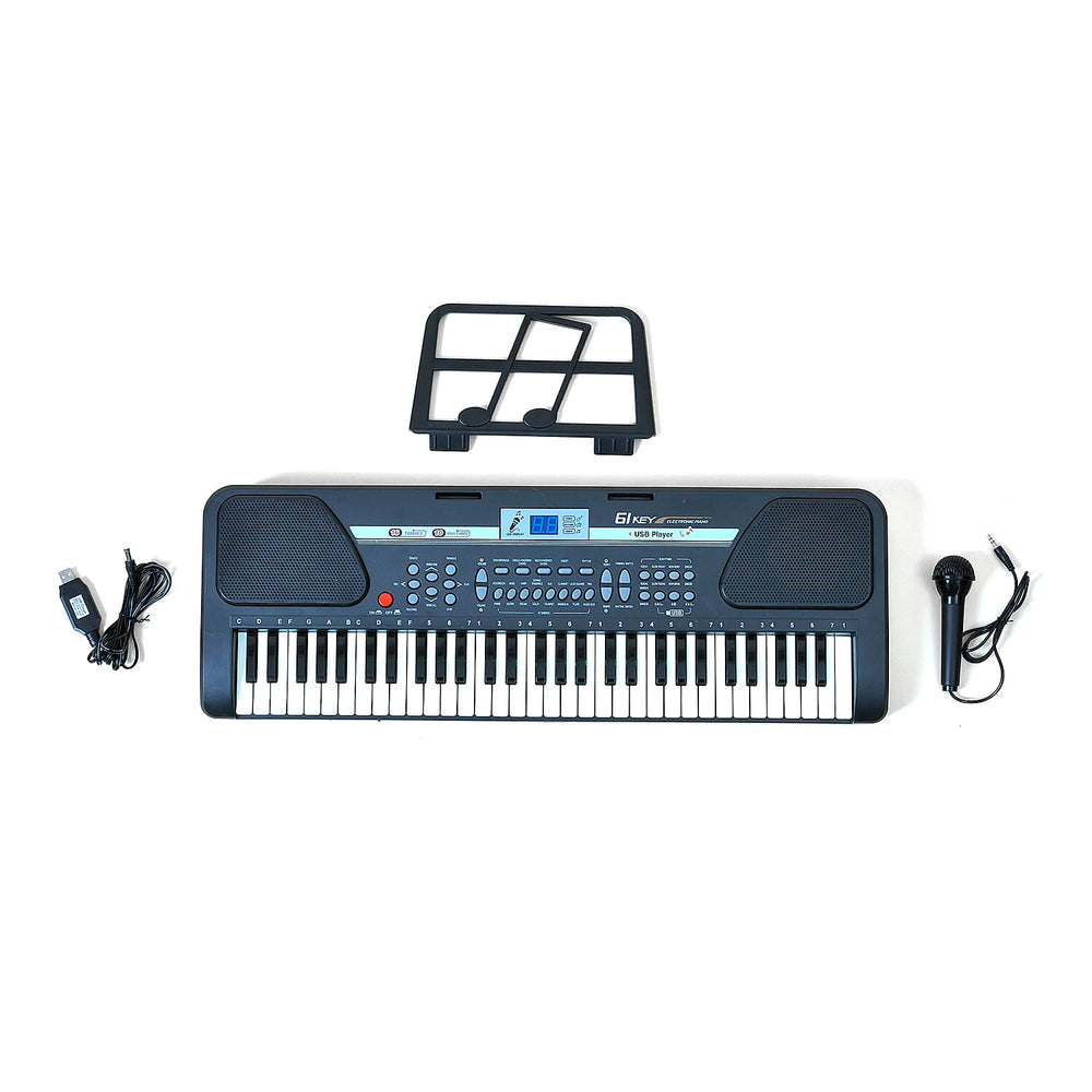 61 Key Electronic Piano with Mic - 40 Demo Songs, 10 Rhythms, 16 Timbres - Battery (not inc) or Mains Power