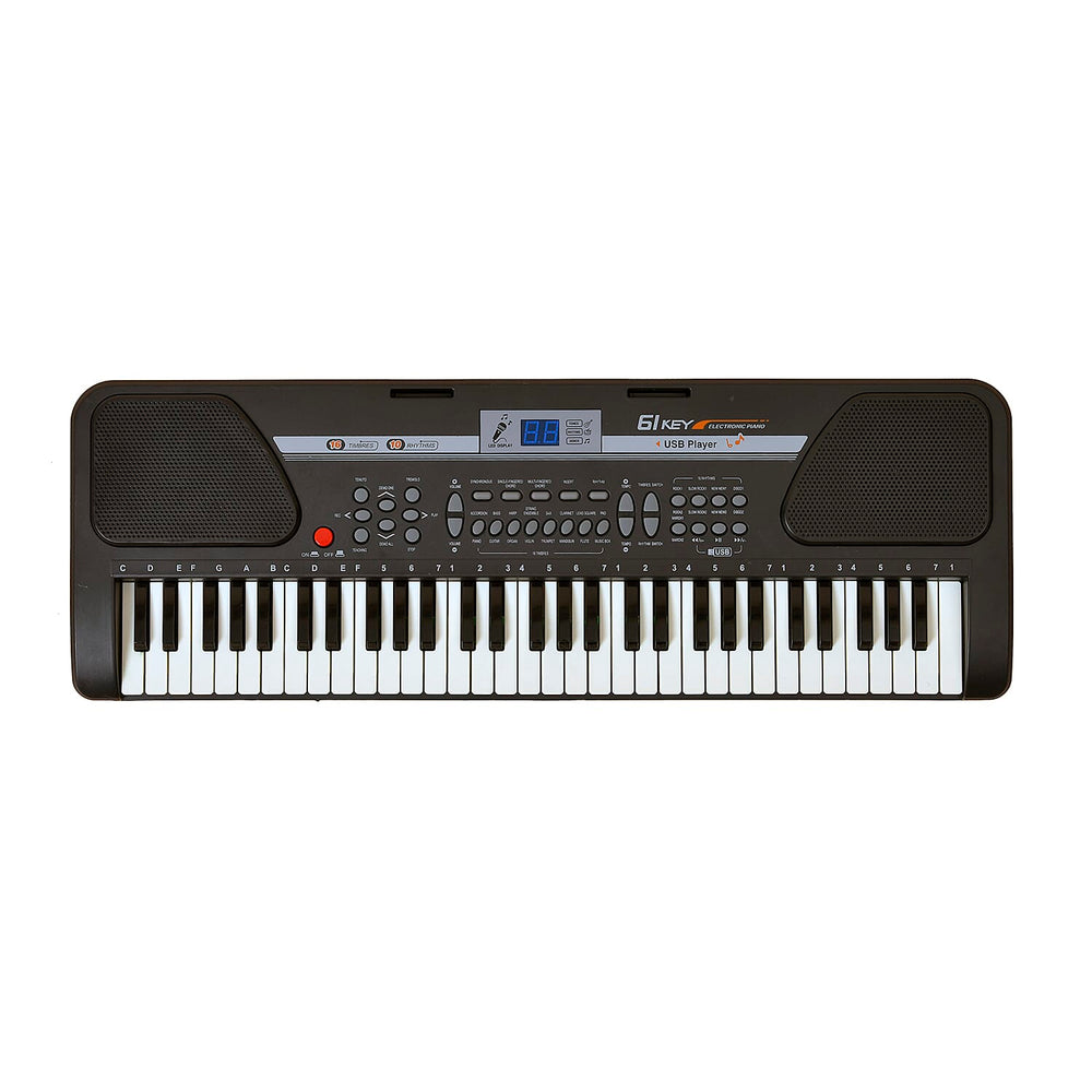 61 Key Electronic Piano with Mic - 40 Demo Songs, 10 Rhythms, 16 Timbres - Battery (not inc) or Mains Power