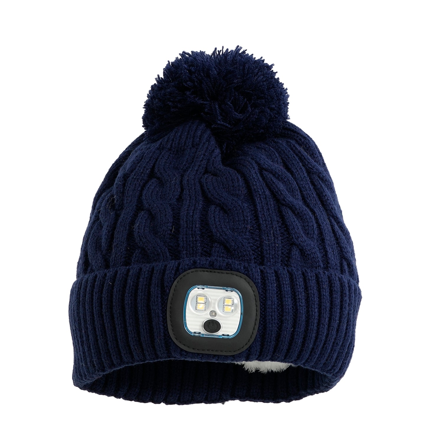 USB Rechargeable Waterproof LED Lighted Bobble Hat with Sherpa Lining (Size 26x20 Cm) - Black_6126642_3