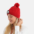 USB Rechargeable Waterproof LED Lighted Beanie Cap with Sherpa Lining and Faux Fur Bauble (Size 26x20 Cm) - Red_6126655_1