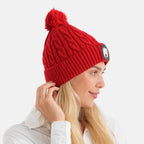USB Rechargeable Waterproof LED Lighted Beanie Cap with Sherpa Lining and Faux Fur Bauble (Size 26x20 Cm) - Red_6126655_2