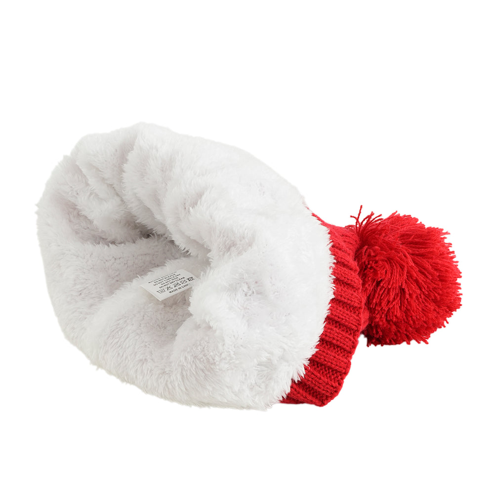 USB Rechargeable Waterproof LED Lighted Beanie Cap with Sherpa Lining and Faux Fur Bauble (Size 26x20 Cm) - Red_6126655_4