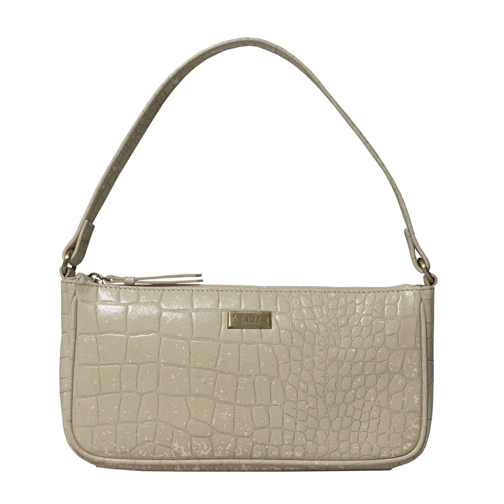 ASSOTS LONDON Zara 100% Genuine Leather Croc Embossed Handbag (Size 25x14x5 Cm) - Off White_6249949