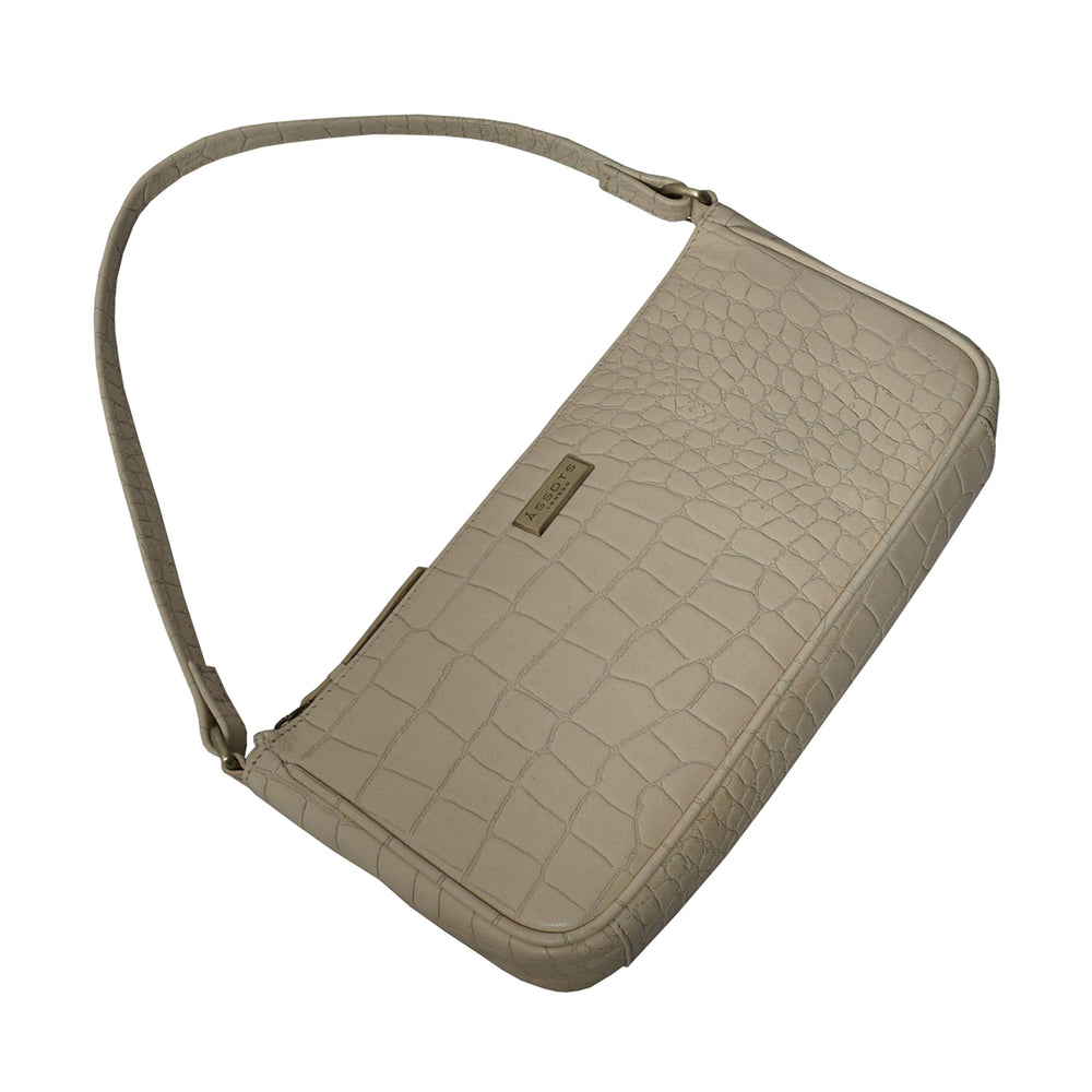 ASSOTS LONDON Zara 100% Genuine Leather Croc Embossed Handbag (Size 25x14x5 Cm) - Off White_6249949_3
