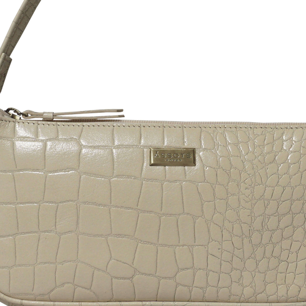 ASSOTS LONDON Zara 100% Genuine Leather Croc Embossed Handbag (Size 25x14x5 Cm) - Off White_6249949_4
