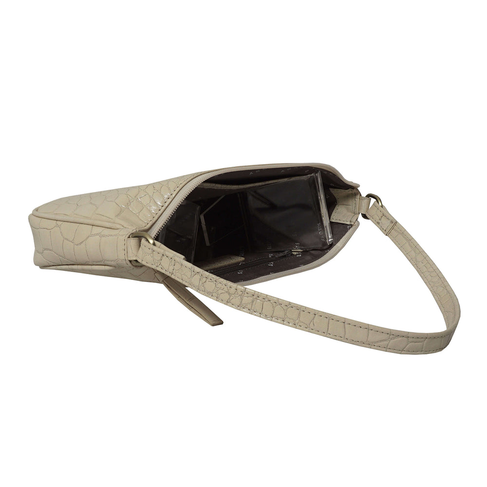 ASSOTS LONDON Zara 100% Genuine Leather Croc Embossed Handbag (Size 25x14x5 Cm) - Off White_6249949_6