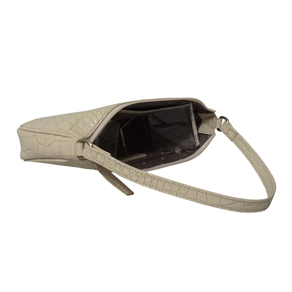 ASSOTS LONDON Zara 100% Genuine Leather Croc Embossed Handbag (Size 25x14x5 Cm) - Off White_6249949_6